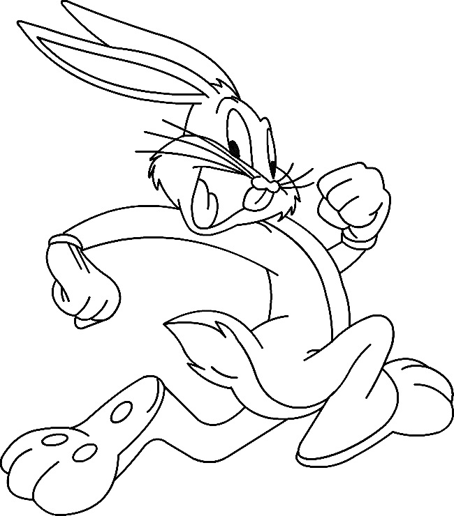 Раскраска Бегущий кролик с поднятыми руками в кулаках