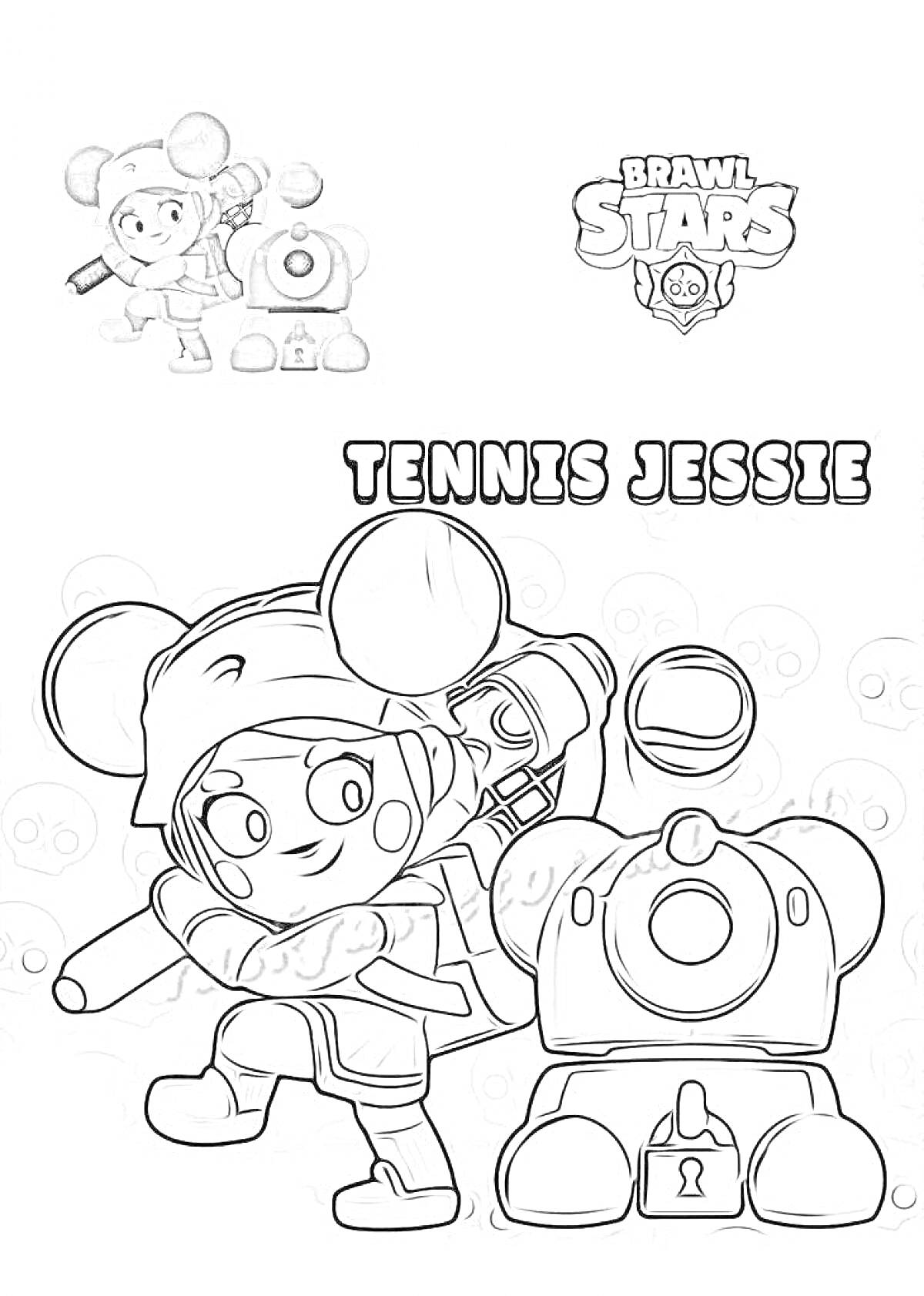 Раскраска Tennis Jessie с теннисной ракеткой и роботом