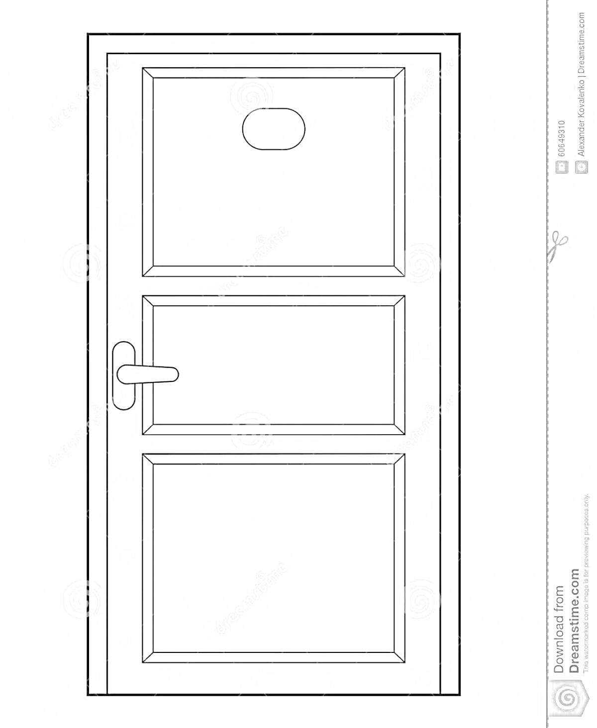 На раскраске изображено: Дверь, Ручка, Конструкция