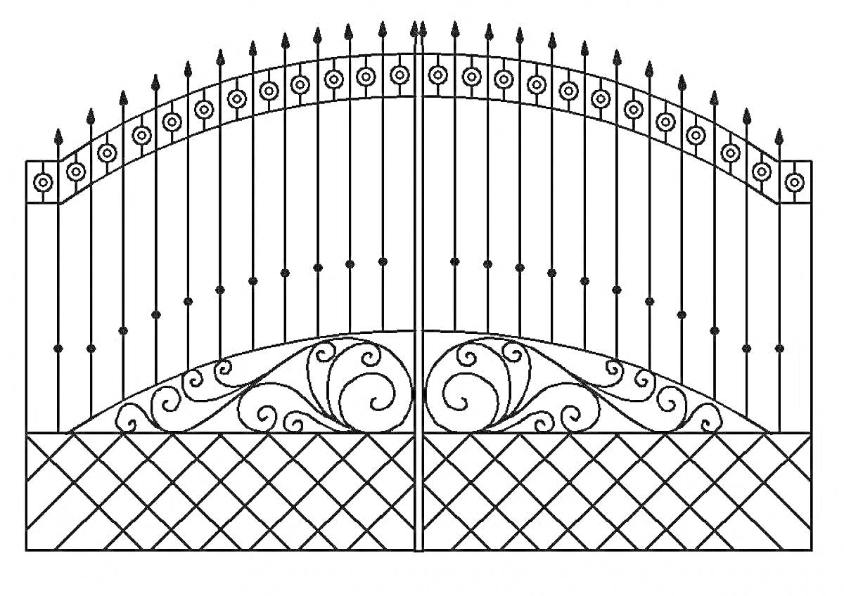 На раскраске изображено: Ворота, Узоры, Решетка, Декоративные элементы
