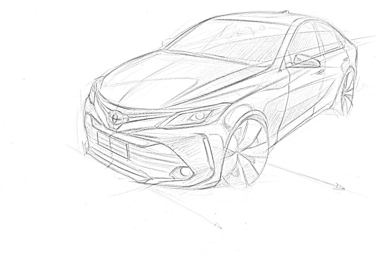 Раскраска Черно-белый эскиз автомобиля Камри 70
