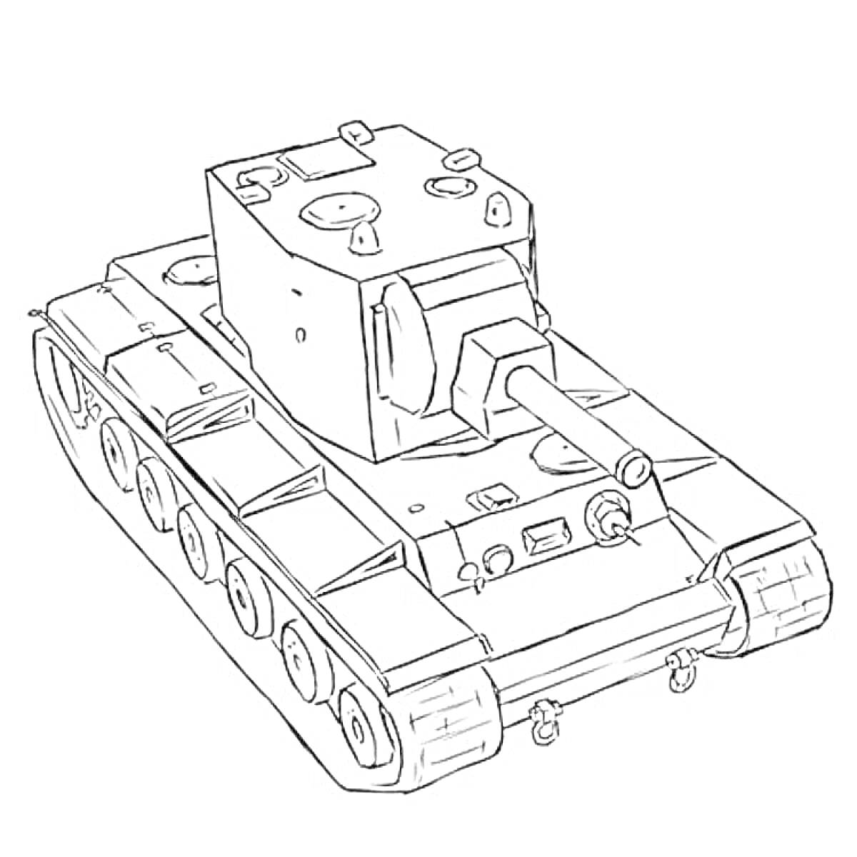 Раскраска КВ-2 танк с пушкой и гусеничным движителем