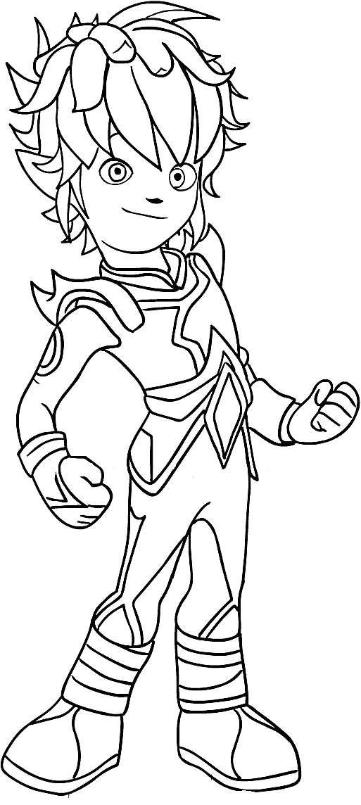 Раскраска Персонаж с короткими волосами и прической в стиле аниме, одетый в костюм супергероя с геометрическими элементами