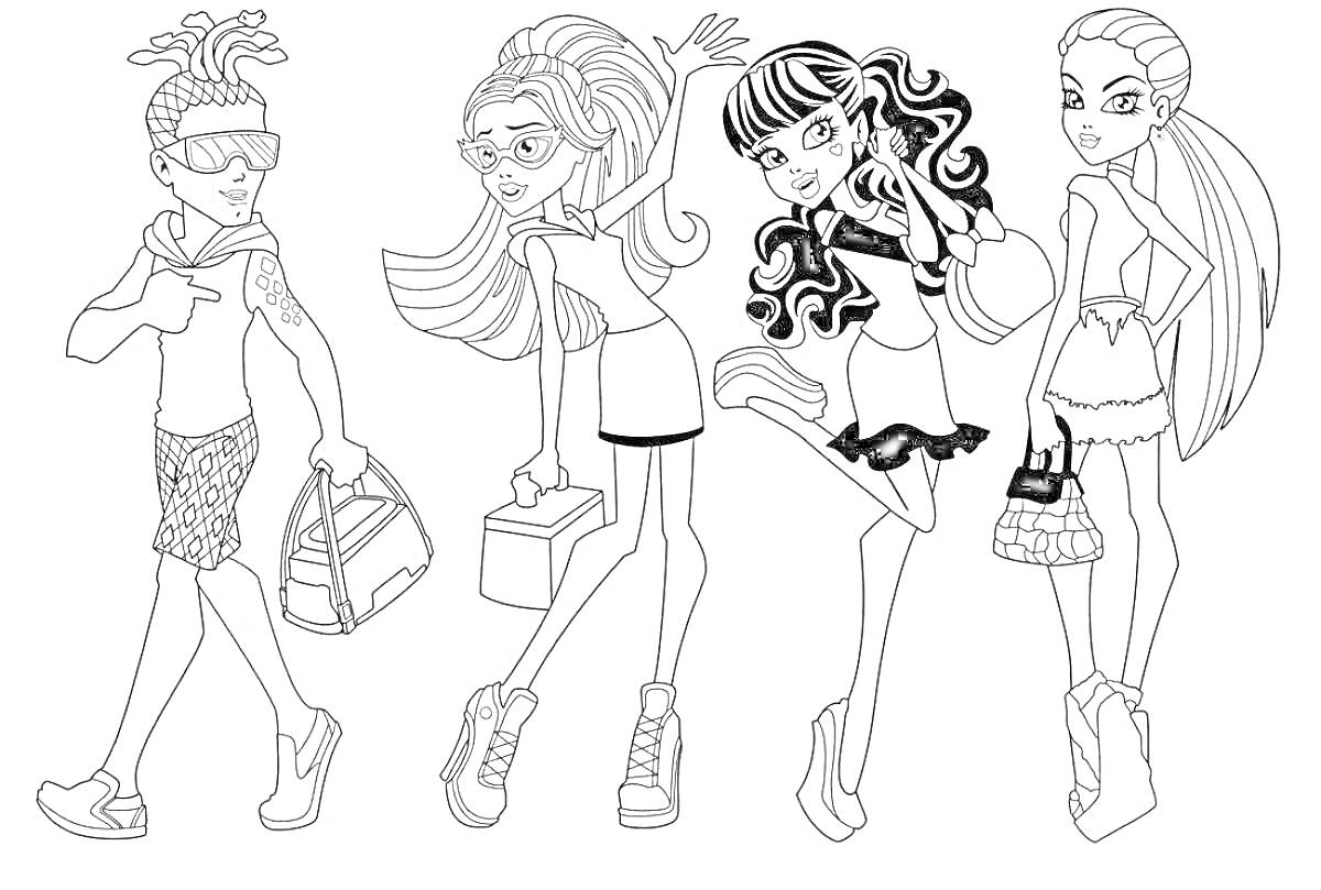 На раскраске изображено: Мода, Прически, Обувь, Творчество