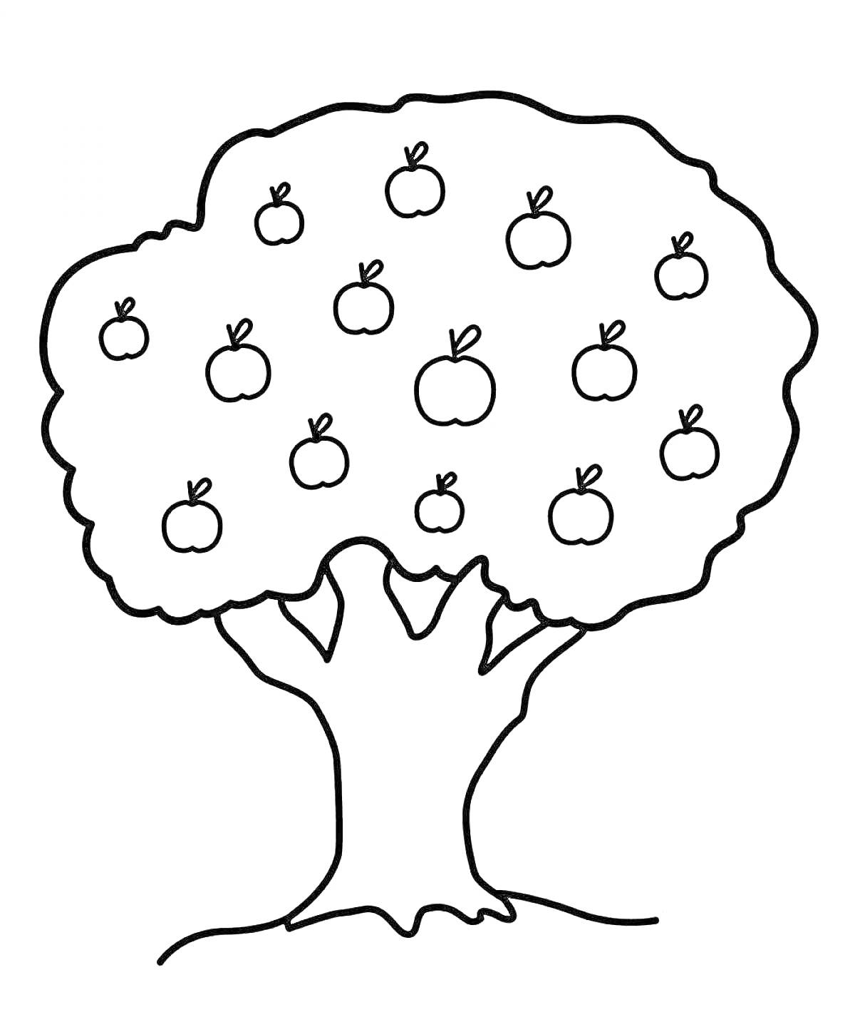 На раскраске изображено: Яблоня, Природа, Плоды, Для детей, Яблоко, Деревья, Контурные рисунки