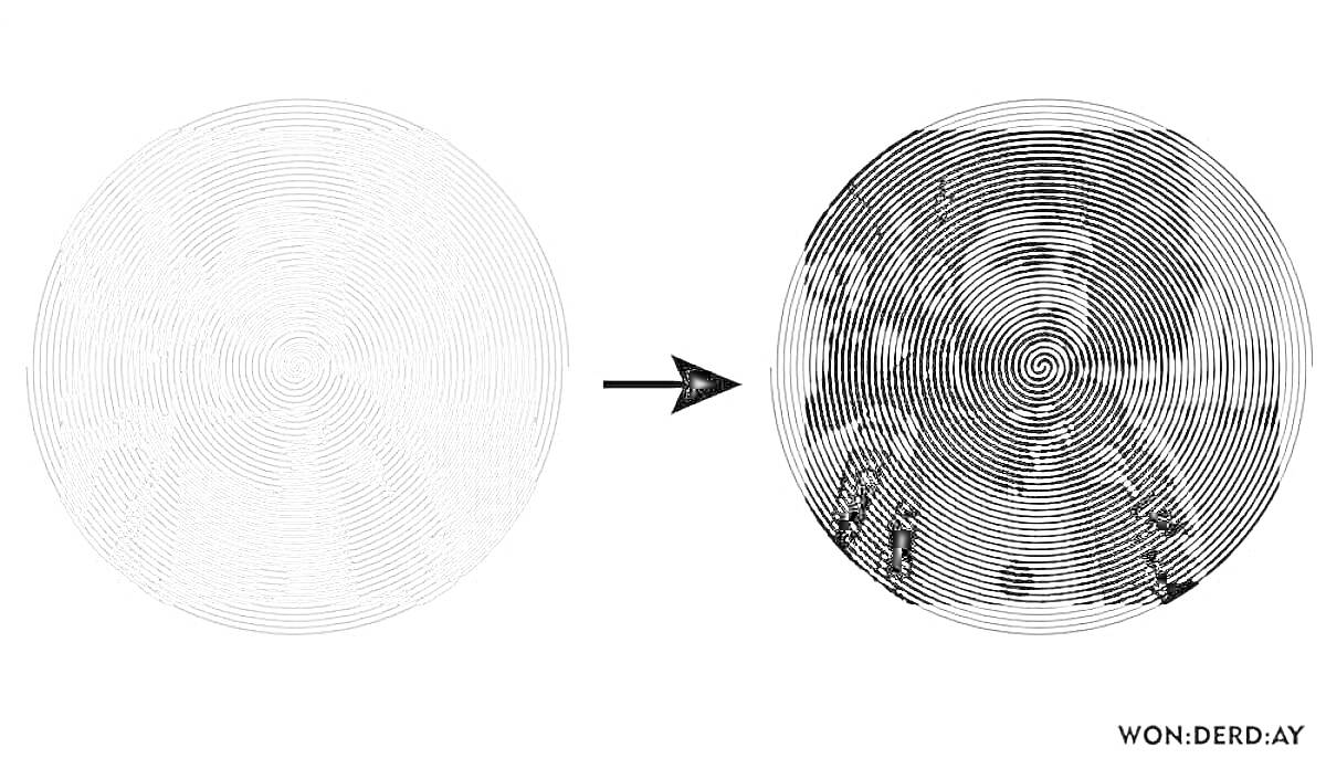 Раскраска Бетти спираль - преобразование пустого поля в изображение человека посредством штриховки