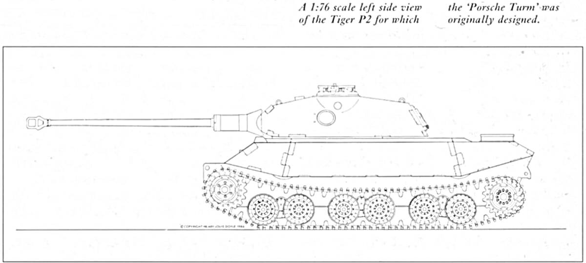 Раскраска Раскраска танк Тигр 2, боковая проекция, масштаб 1/76