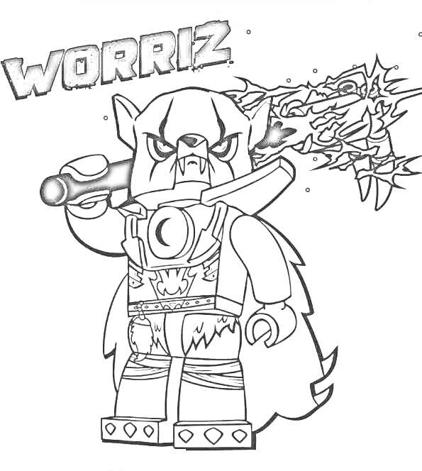 Раскраска ЛЕГО персонаж Ворриз с мечом, излучающим энергию