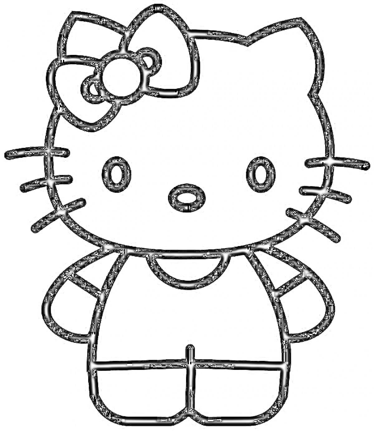 На раскраске изображено: Hello Kitty, Для детей, Бант, Комбинезоны, Кот, Милые персонажи