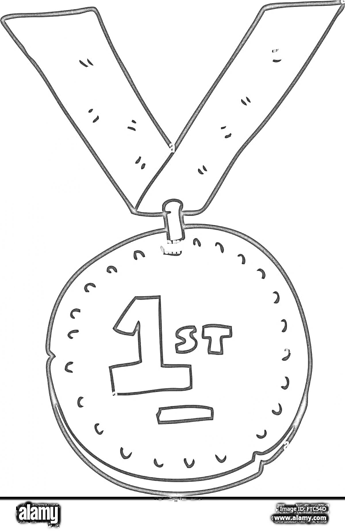 На раскраске изображено: Медаль, 1 место, Лента, Победа, Награда, Спорт, Первое место