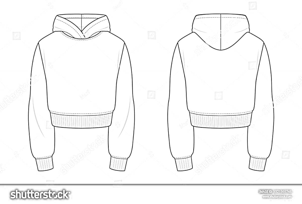 Раскраска Толстовка с капюшоном и длинными рукавами, вид спереди и сзади