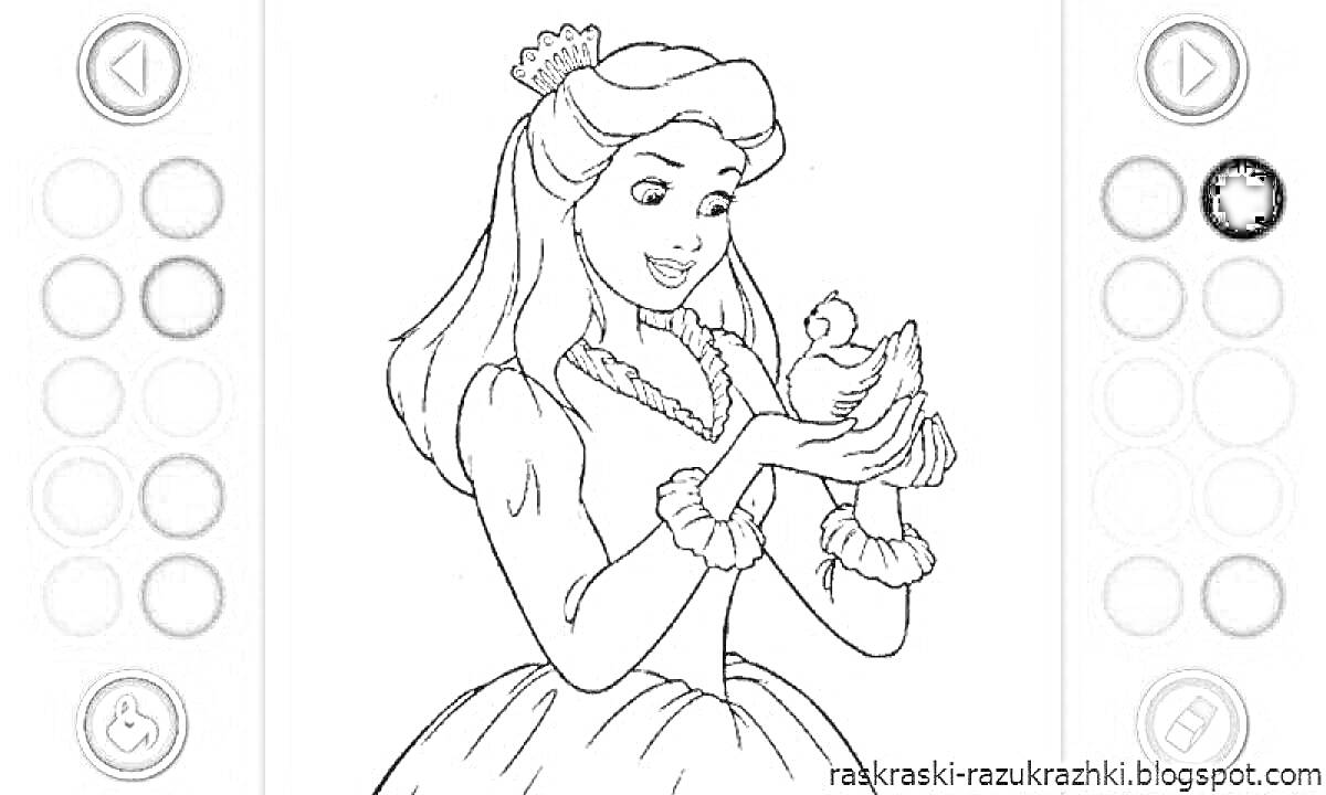 Раскраска Принцесса с уткой на компьютере для девочек