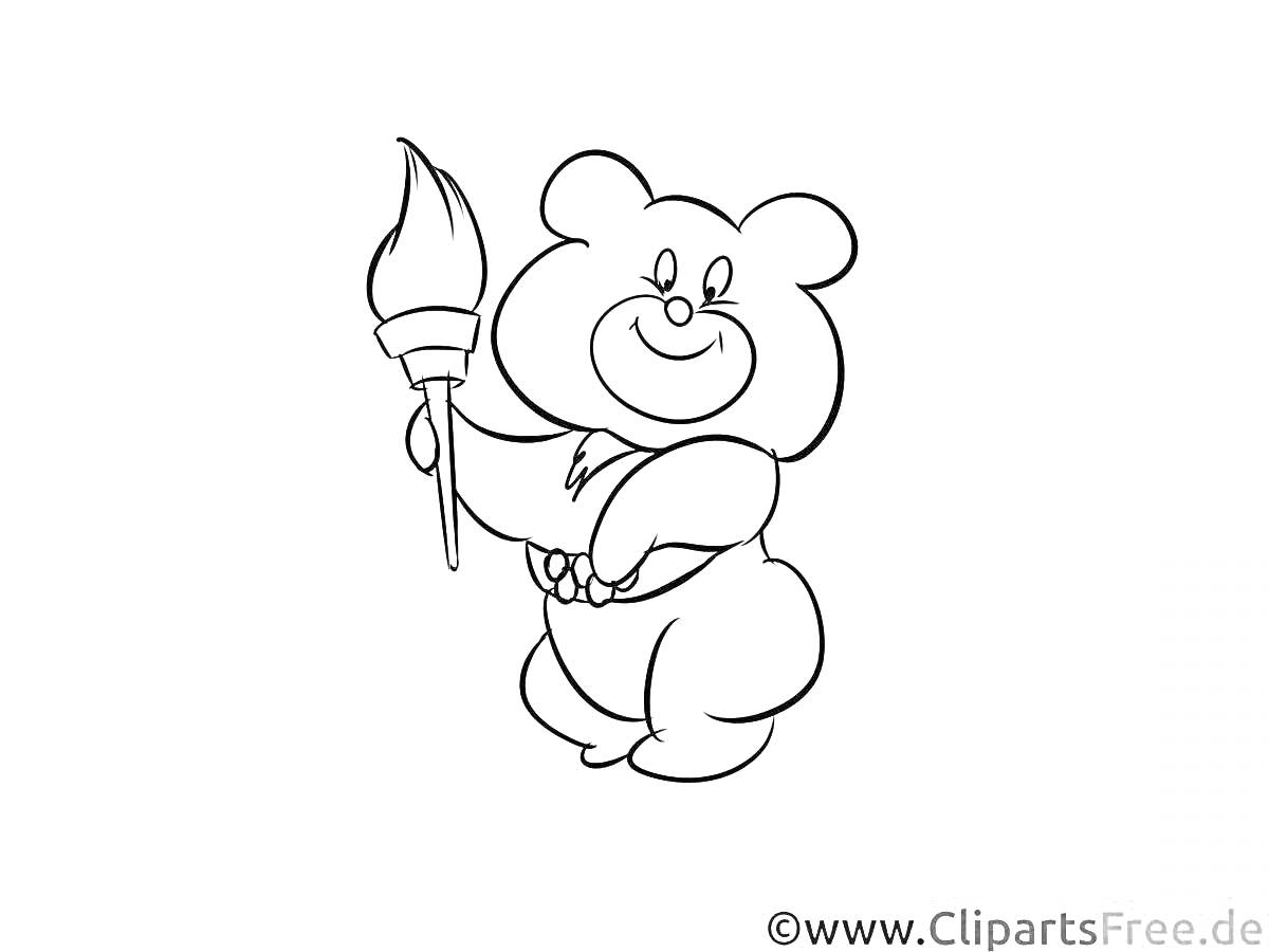 На раскраске изображено: Олимпийский мишка, Медведь, Факел, Олимпийские игры, Спорт