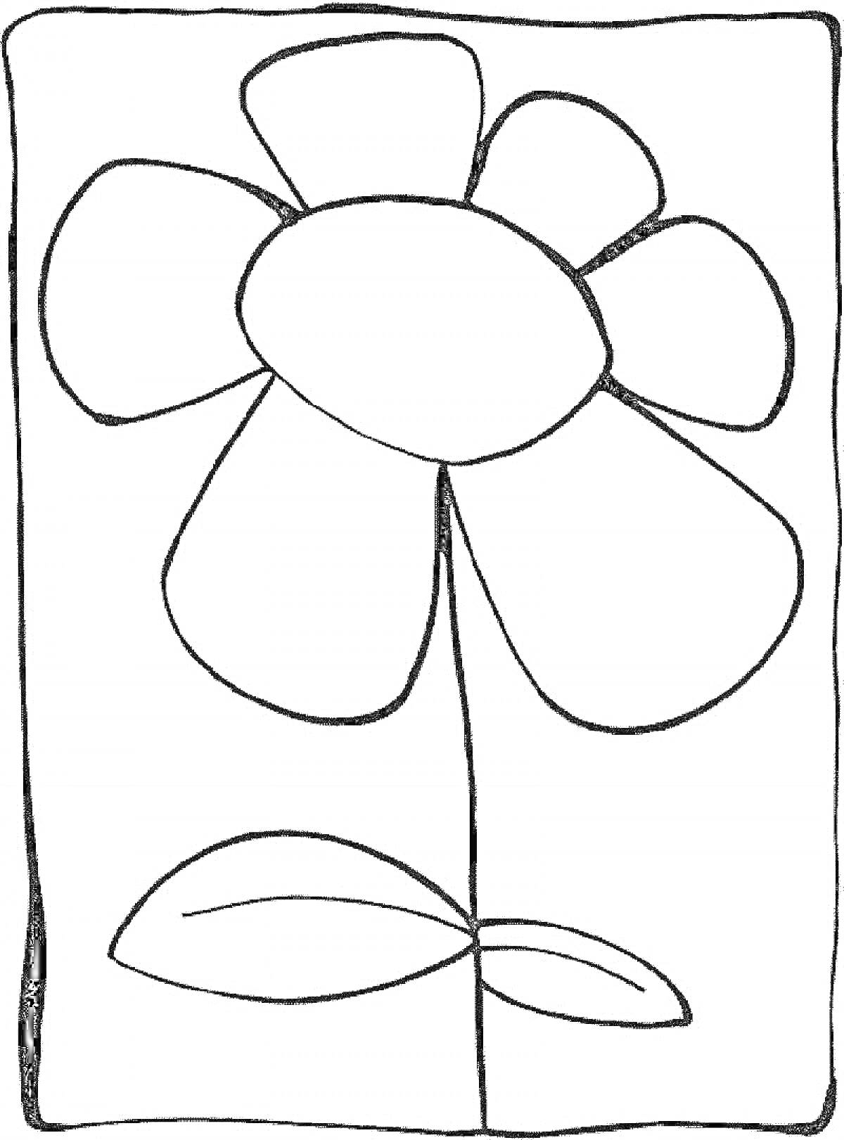 Раскраска Семицветик с шестью лепестками и двумя листьями