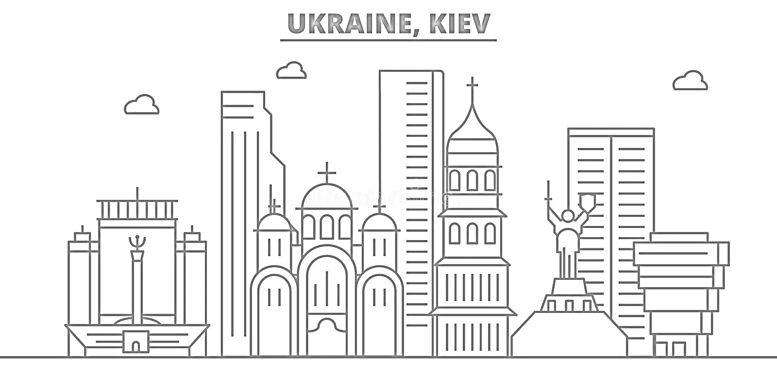 На раскраске изображено: Киев, Украина, Памятники, Архитектура, Городской пейзаж, Линии, Достопримечательности, Купола, Статуя