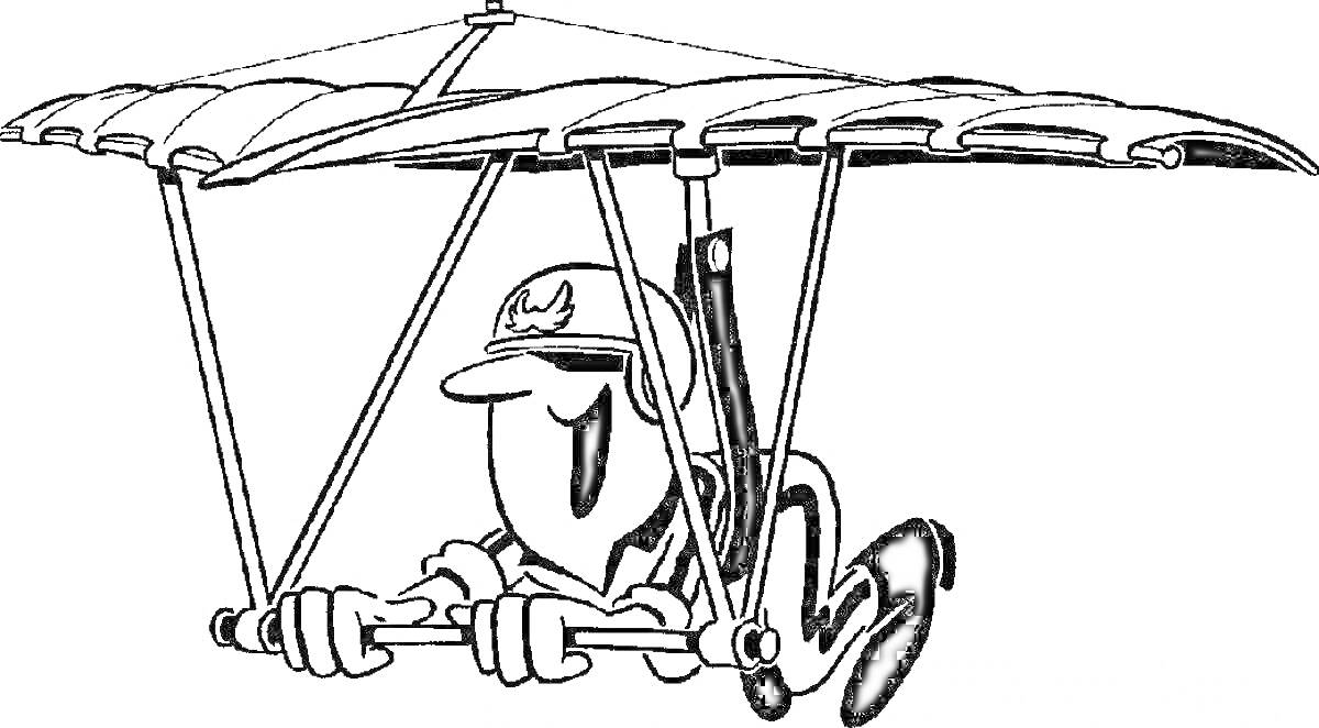 Раскраска Человек в шлеме и очках, летящий на дельтаплане