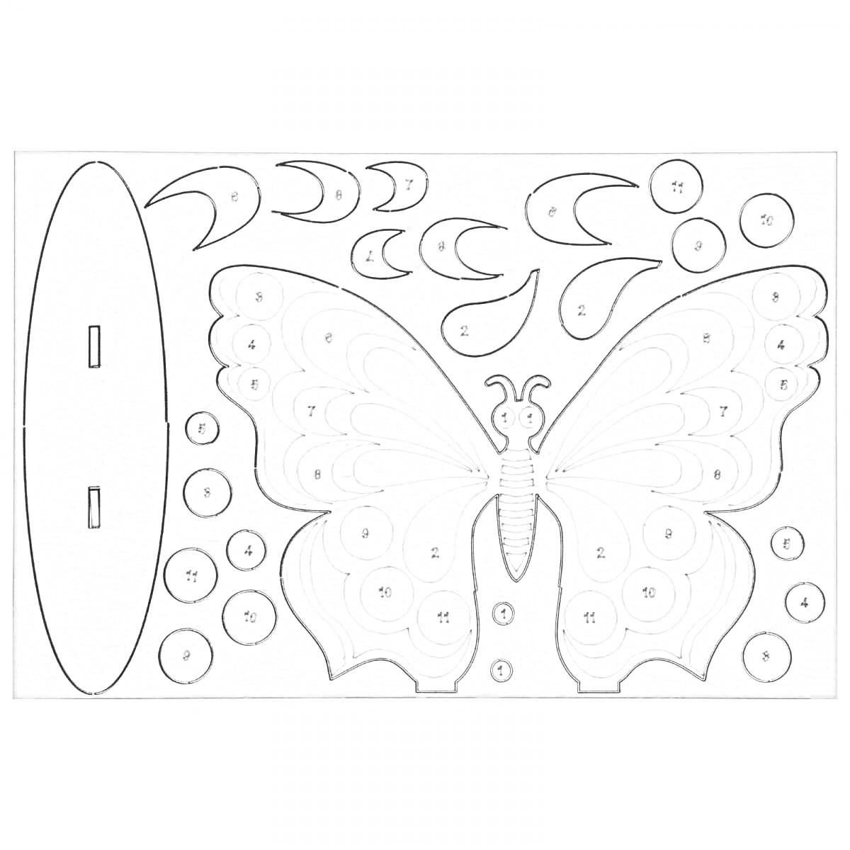 Раскраска Детали для создания деревянной бабочки