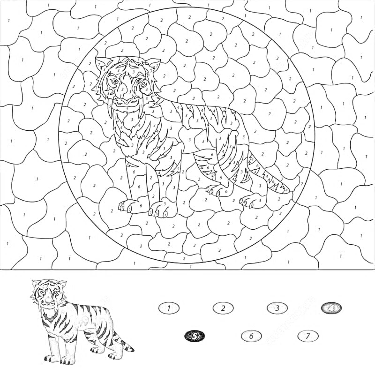 На раскраске изображено: Тигр, Животные, Абстрактные формы, Арт, Творчество, Досуг