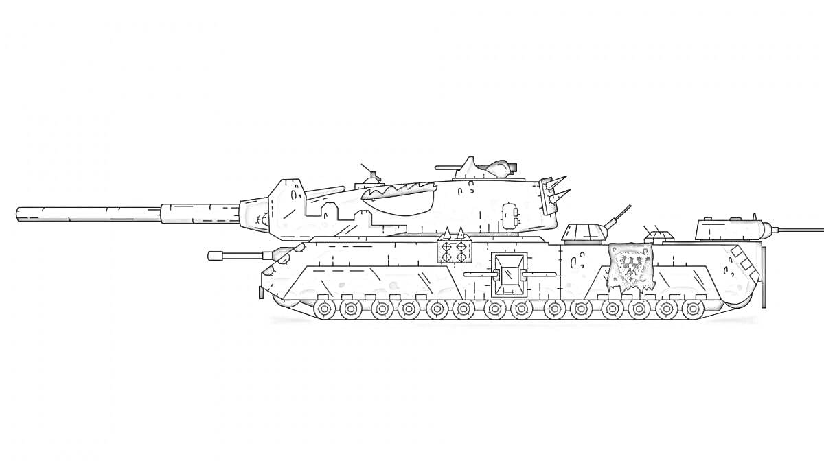 Раскраска Карл 44 - военный танк с пушкой и гусеницами