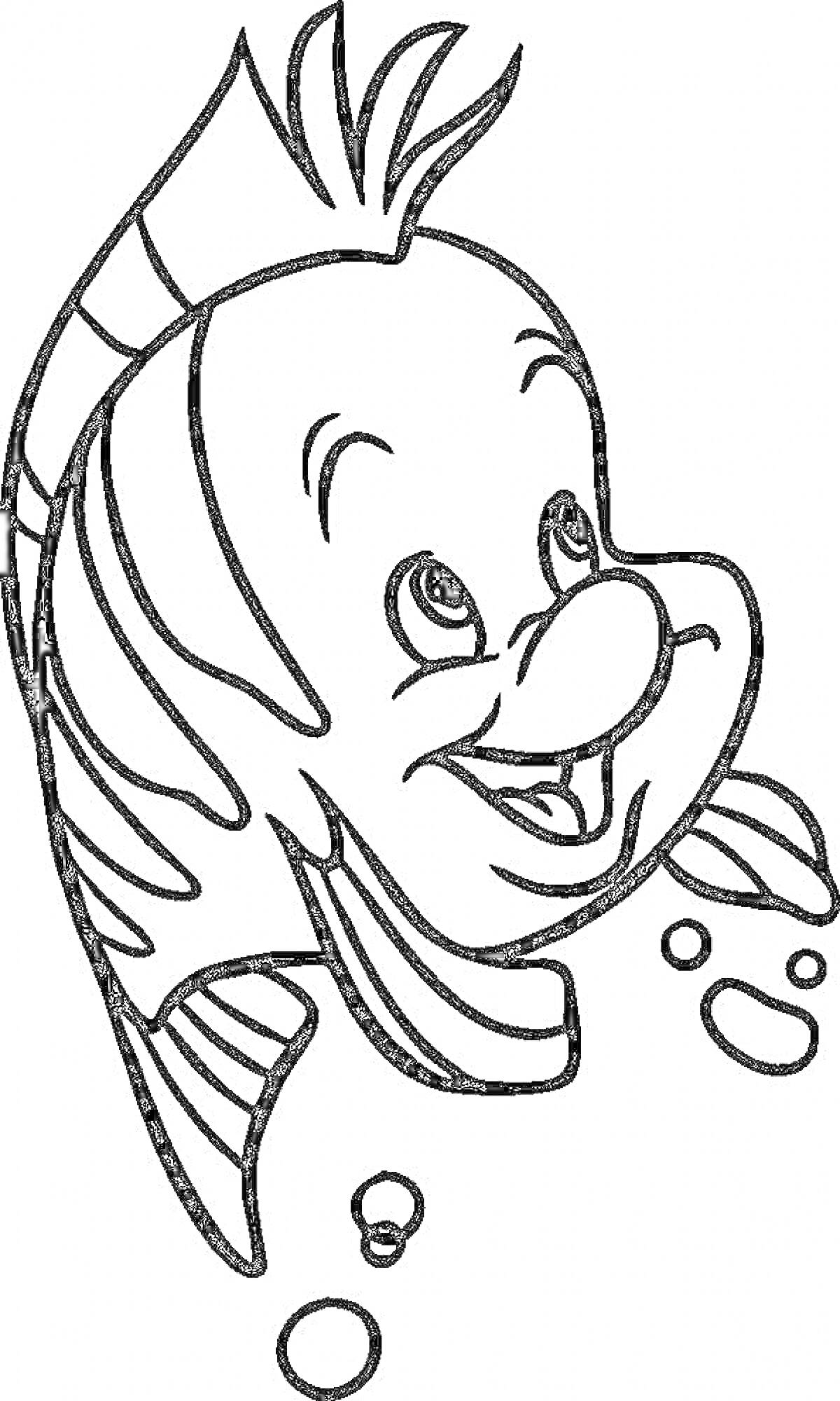 На раскраске изображено: Рыба, Плавники, Улыбка, Подводный мир