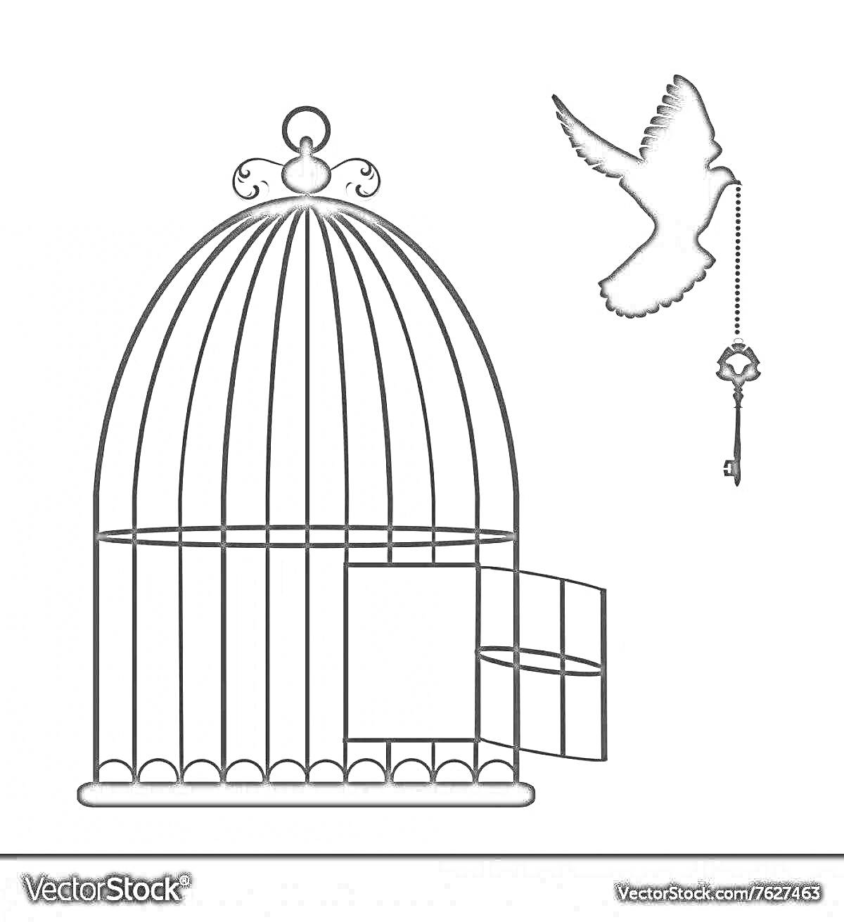 На раскраске изображено: Ключ, Птица, Полет, Свобода