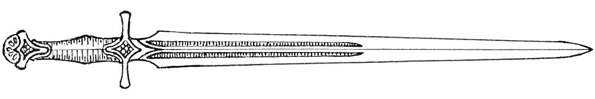 На раскраске изображено: Меч, Холодное оружие, Средневековье, Ручка, Клинок, Для детей