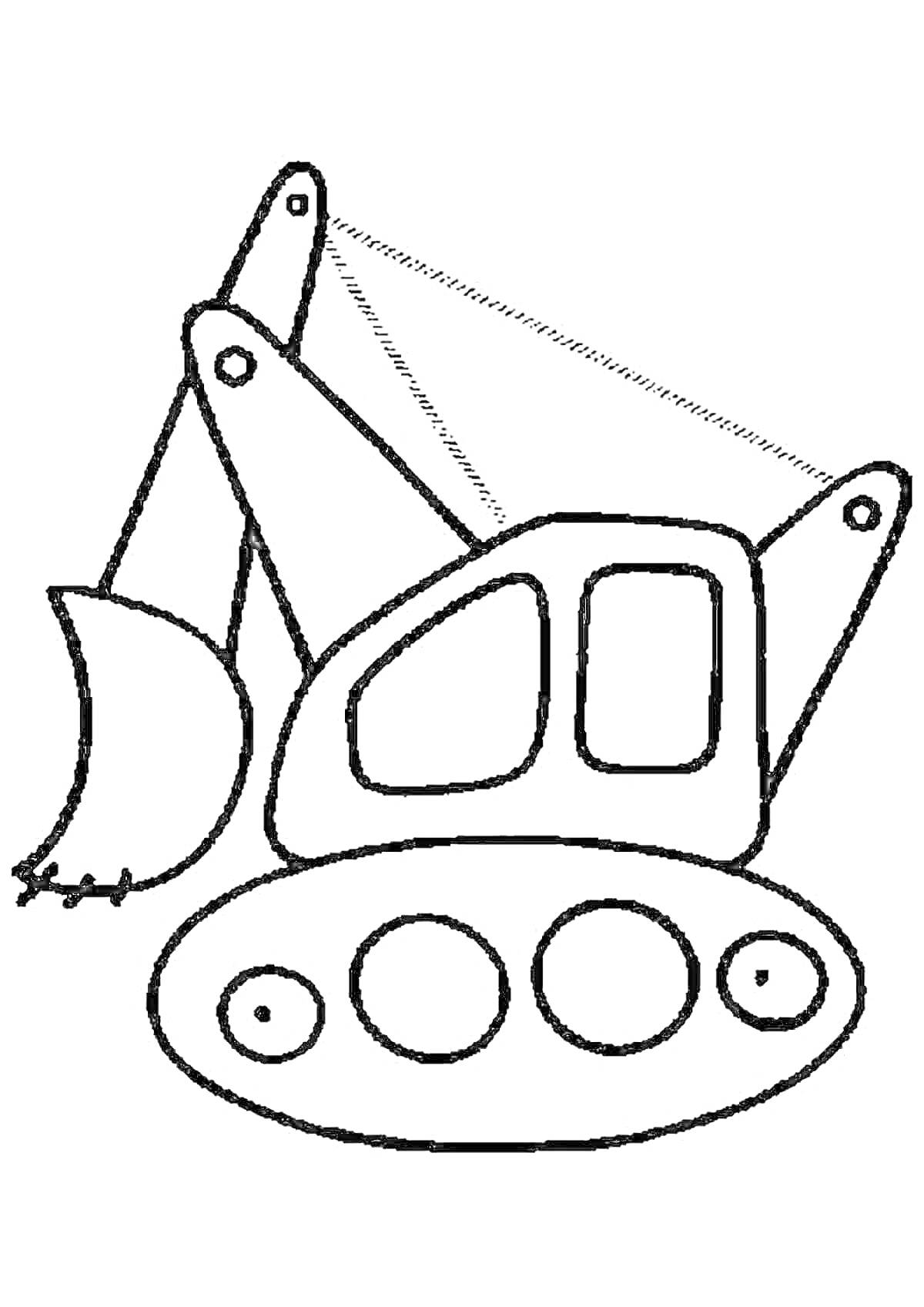 Раскраска Раскраска: экскаватор с ковшом, гусеницами и кабиной