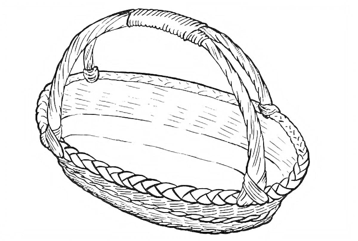 Раскраска Плетёная корзинка с ручкой