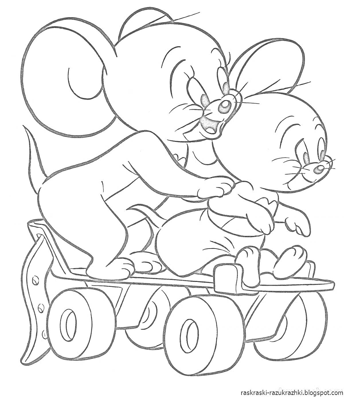 Раскраска Две мышки на тележке