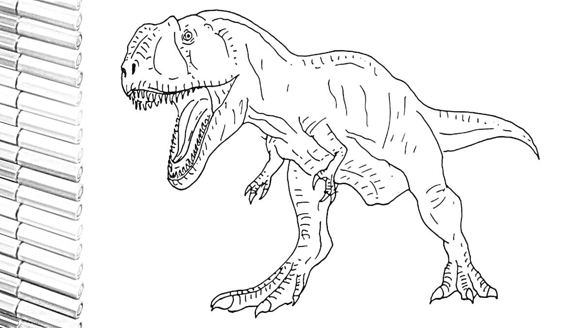 Раскраска Гигантозавр с наборами цветных карандашей
