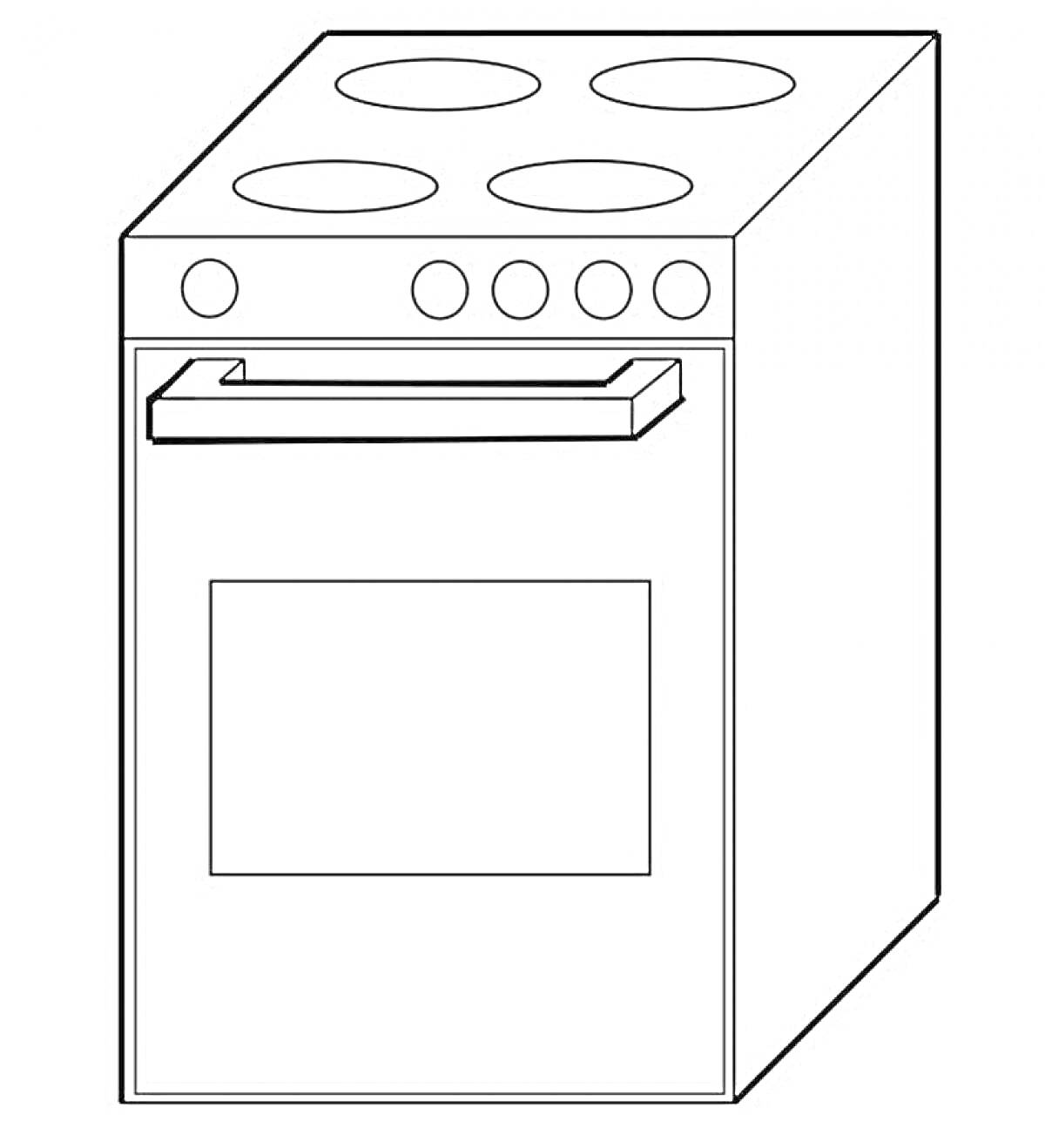 Раскраска Плита с четырьмя конфорками и духовкой