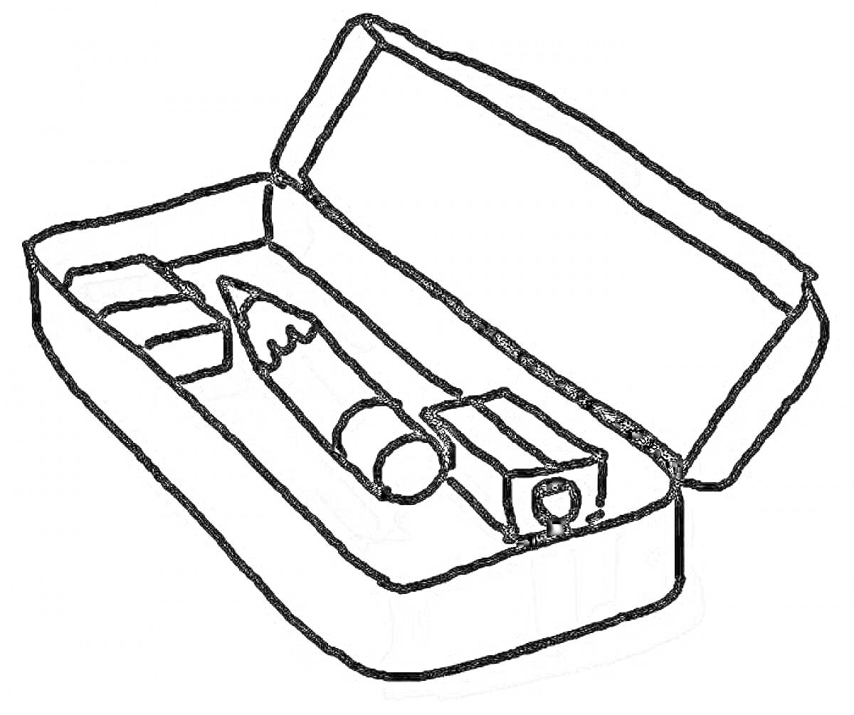 На раскраске изображено: Пенал, Ластик, Точилка, Школьные принадлежности, Учеба