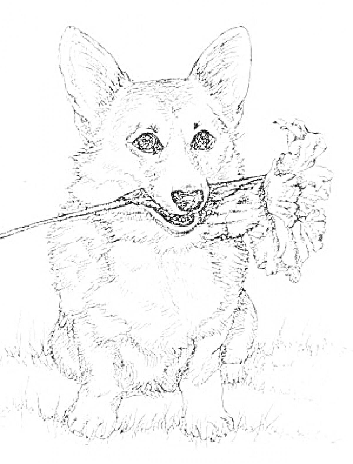 На раскраске изображено: Корги, Трава, Собака, Питомец