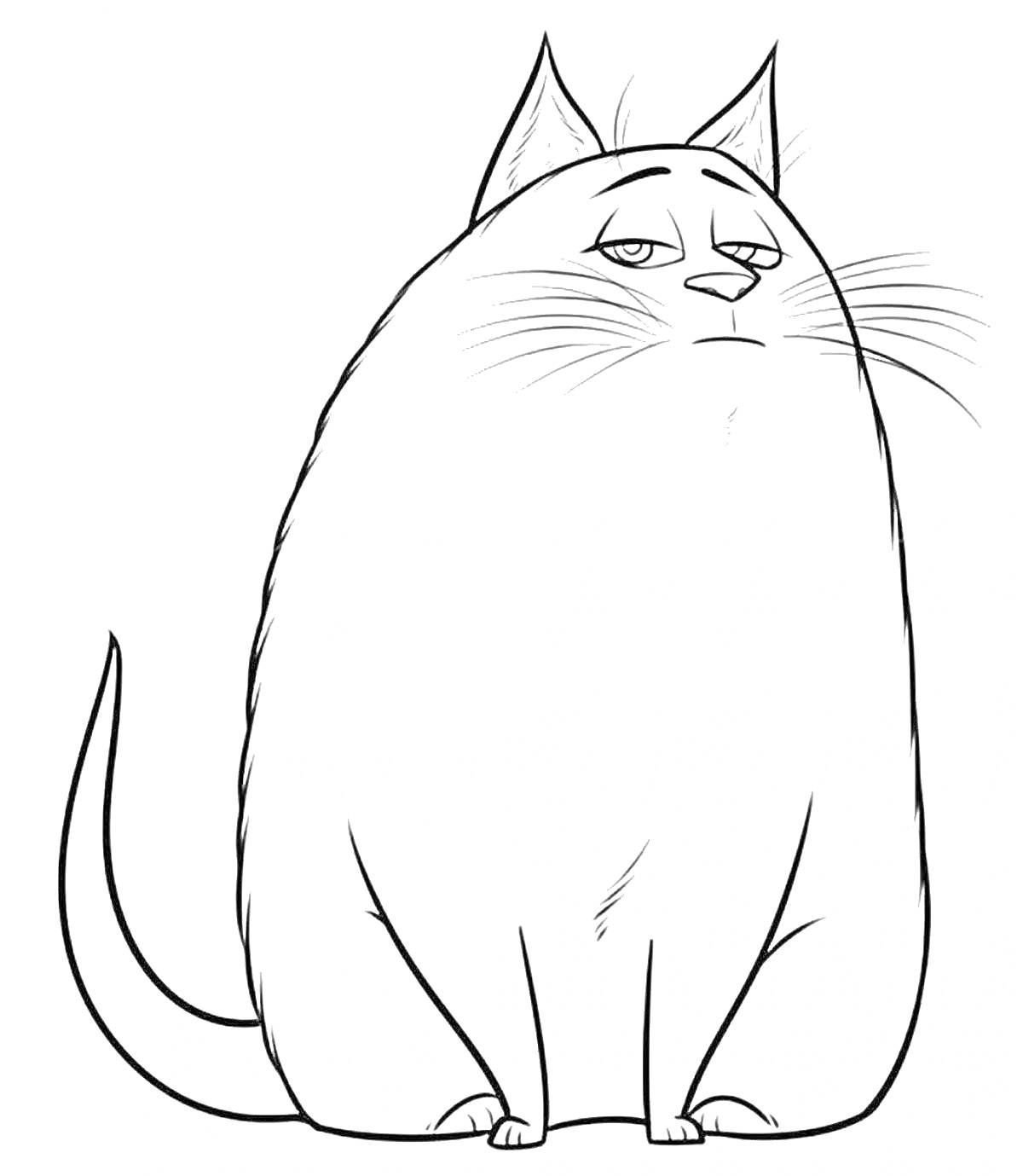 Раскраска Кот, сидящий с унылым выражением лица из мультфильма 