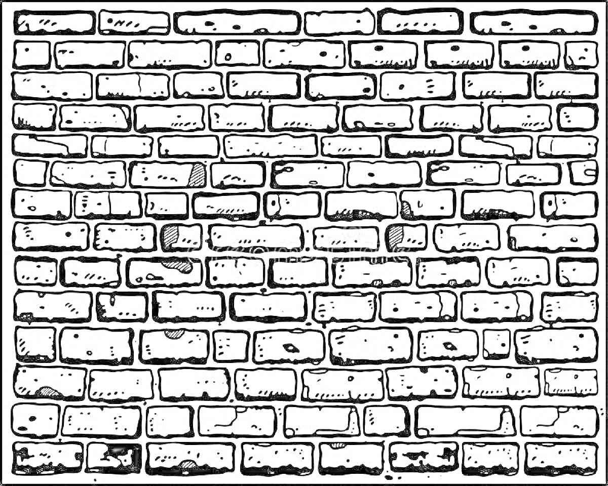 Раскраска Кирпичная стена, рисунок контуров кирпичей