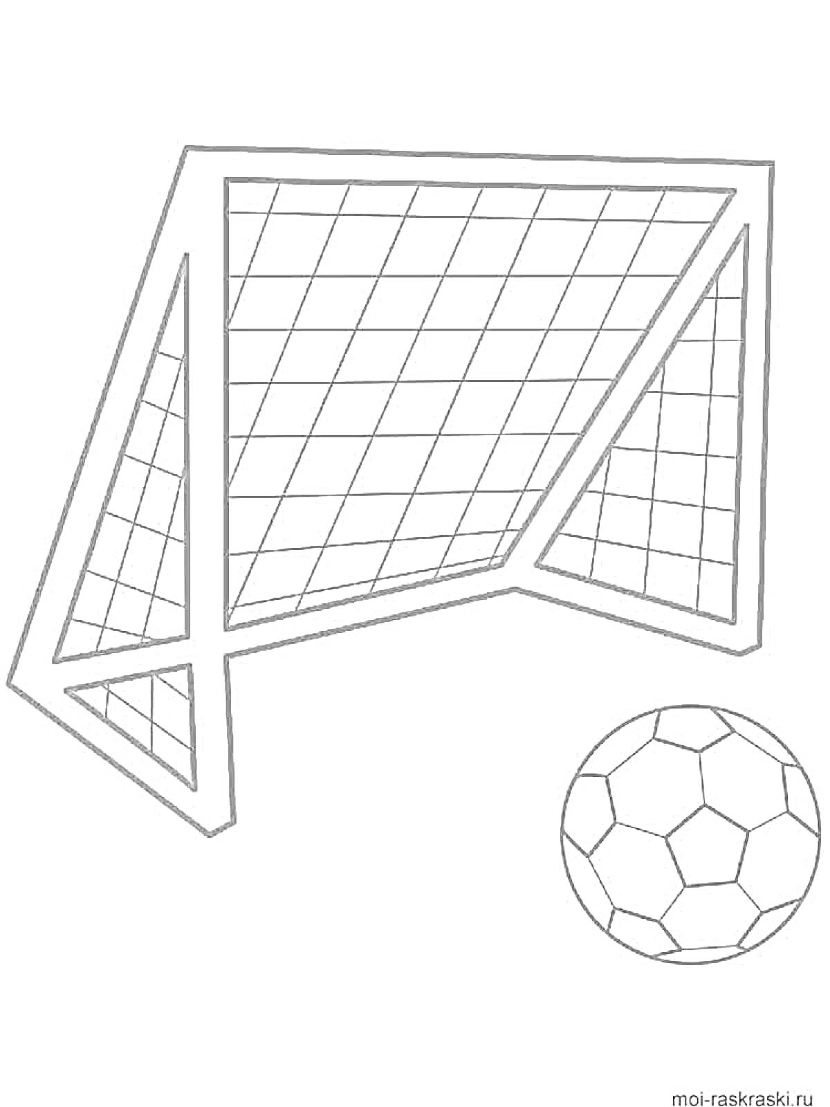 На раскраске изображено: Спорт, Футбол, Игра, Сетка, Ворота, Мячи