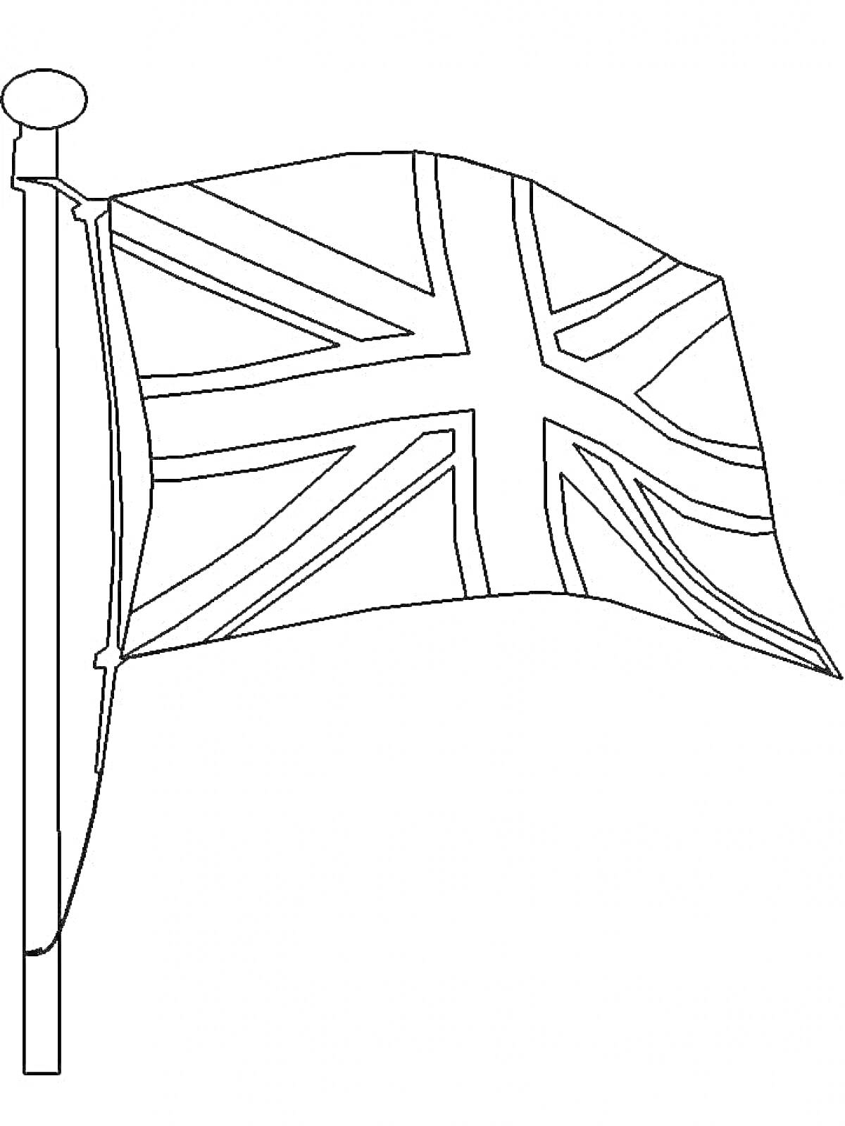 Раскраска Флаг Великобритании на флагштоке
