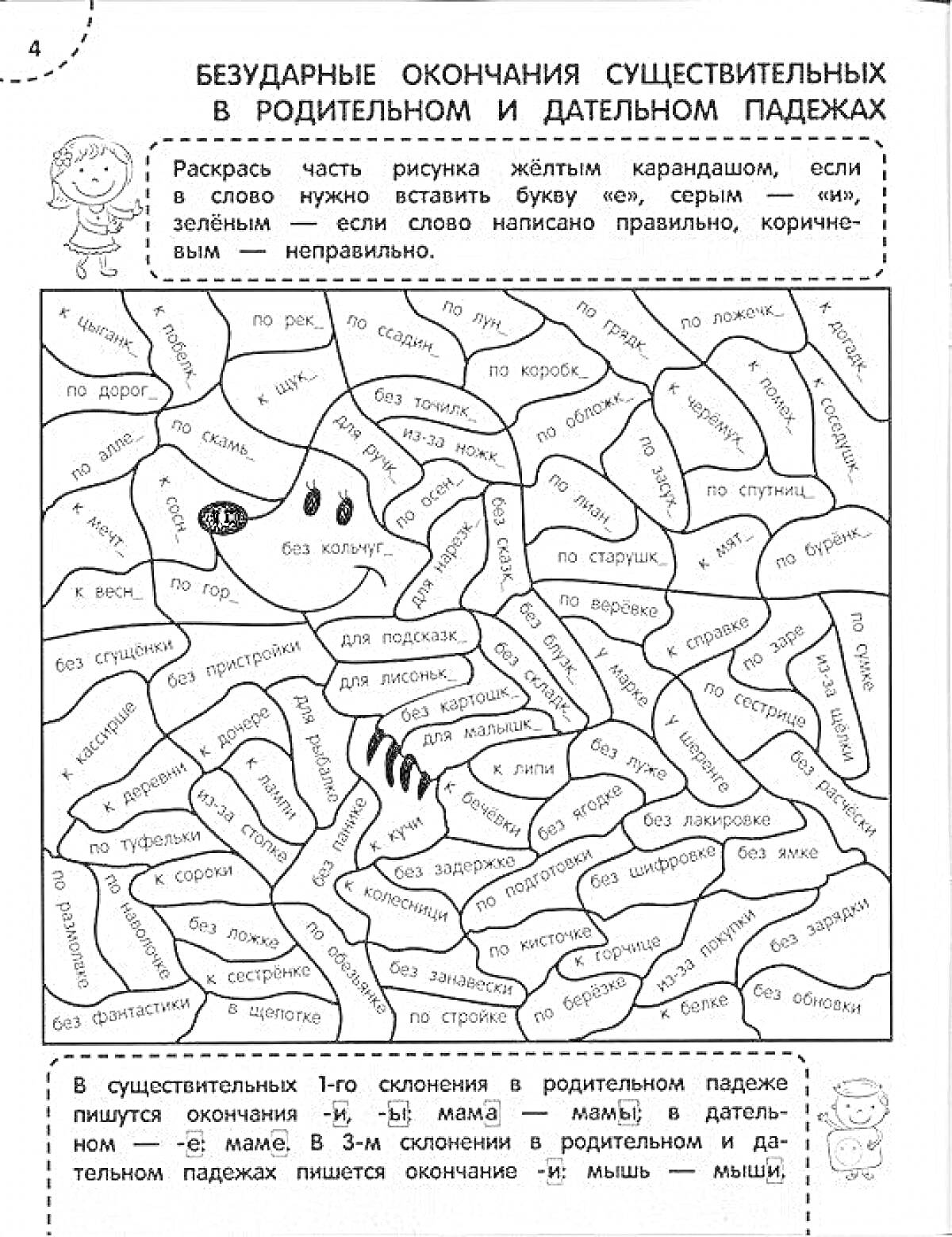 На раскраске изображено: Существительные, Русский язык, 4 класс, Упражнения