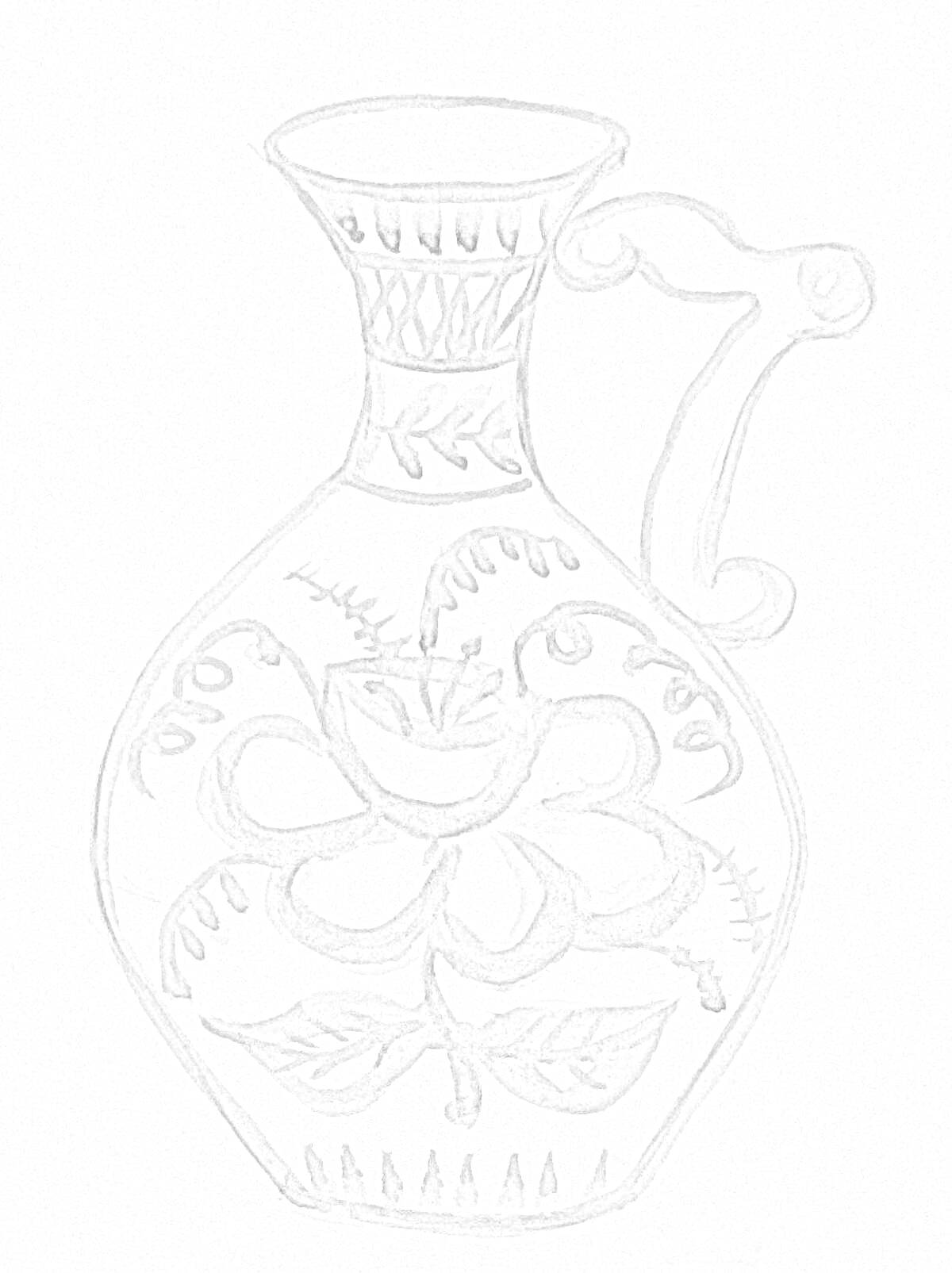Раскраска Кувшин гжель с цветочным орнаментом и узорами