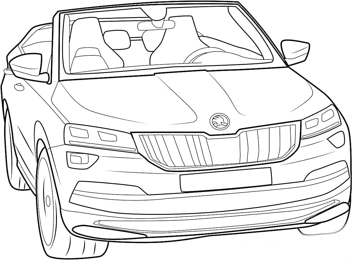 Раскраска Шкода Октавия кабриолет, вид спереди, два сиденья