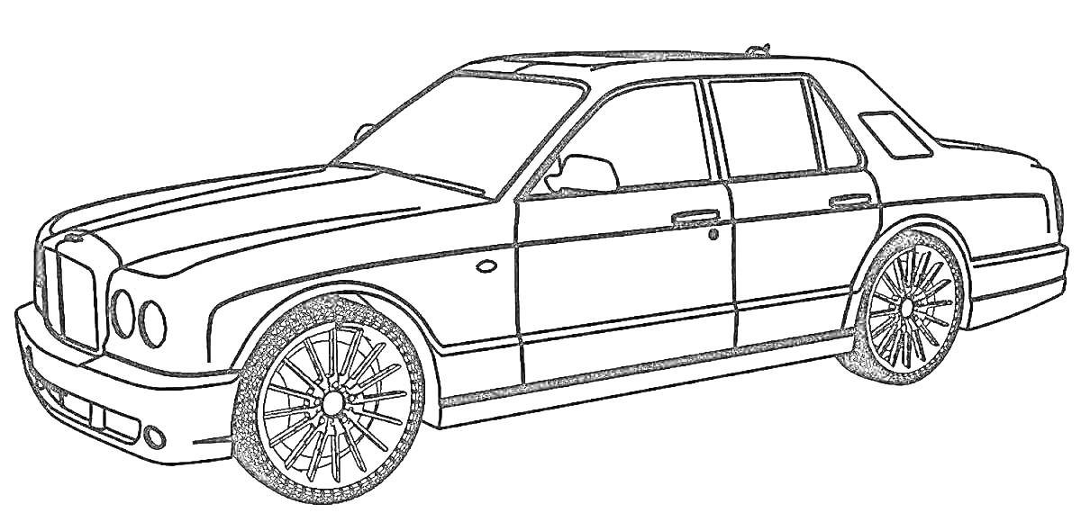 Раскраска Раскраска автомобиля Rolls-Royce с деталями кузова, колёсами и окнами