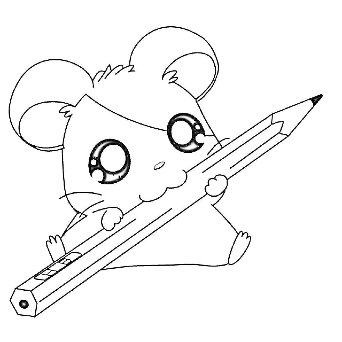 Раскраска Милая мышка с карандашом