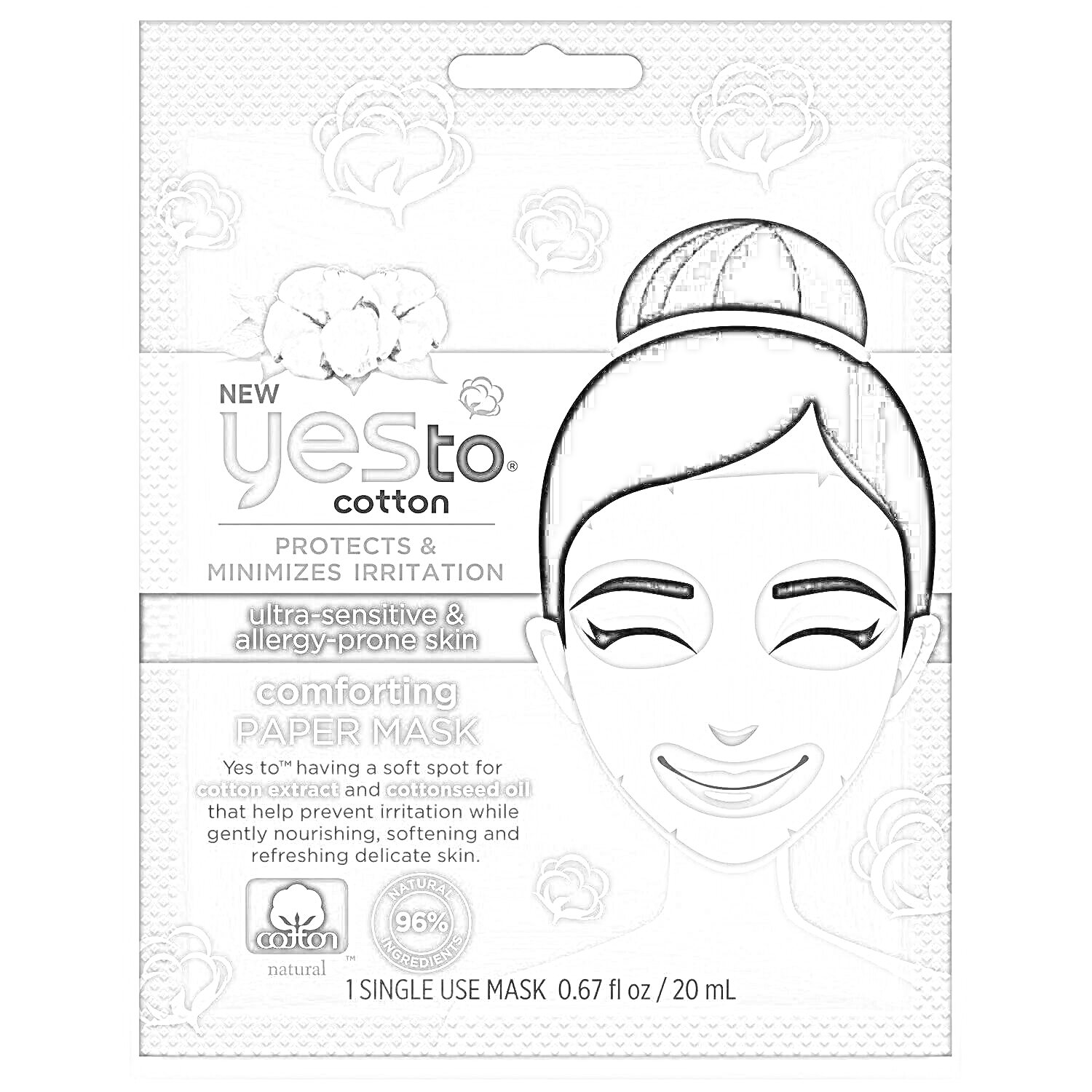 Раскраска Yes To Cotton Comforting Paper Mask for Ultra-Sensitive & Allergy-Prone Skin