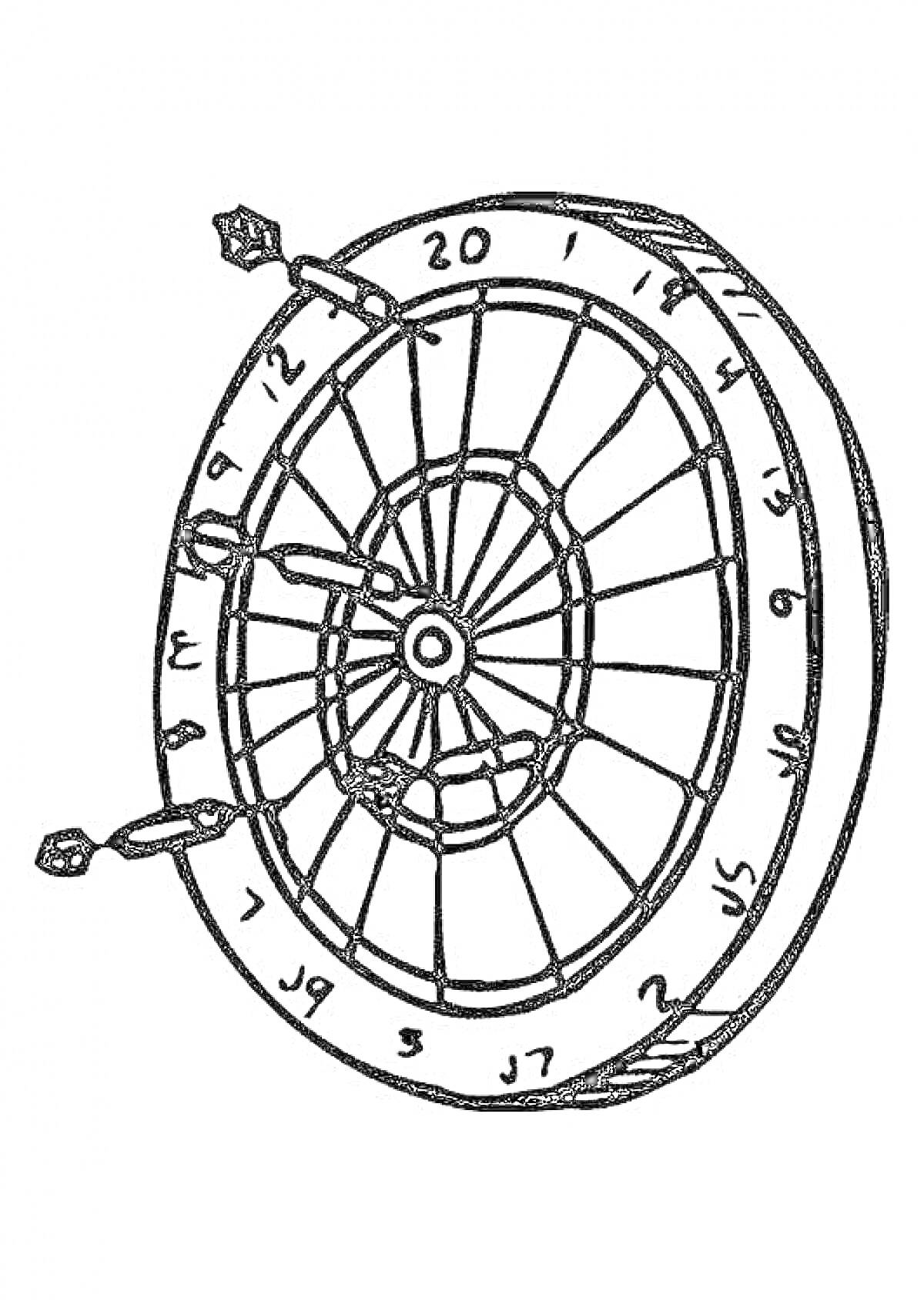 Раскраска Мишень для дартса с тремя дротиками