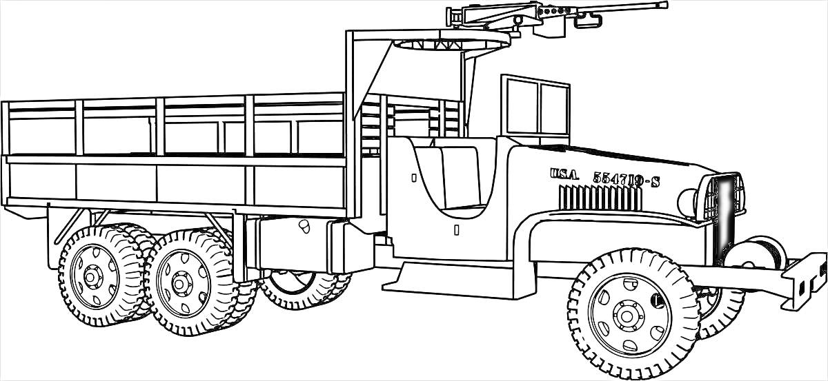 Раскраска Грузовик Урал с пушкой на крыше