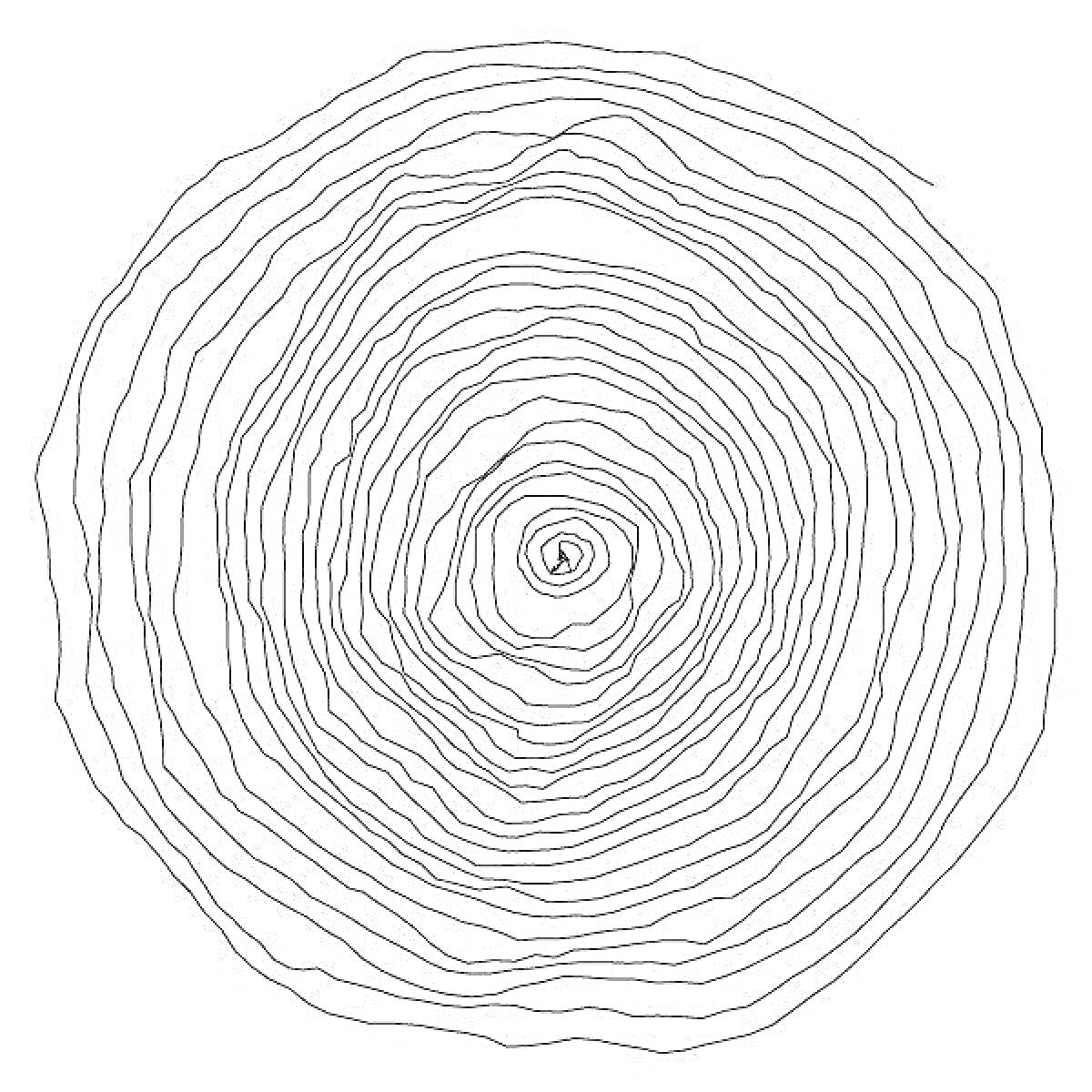 Раскраска Спиральный рисунок с черными линиями на белом фоне
