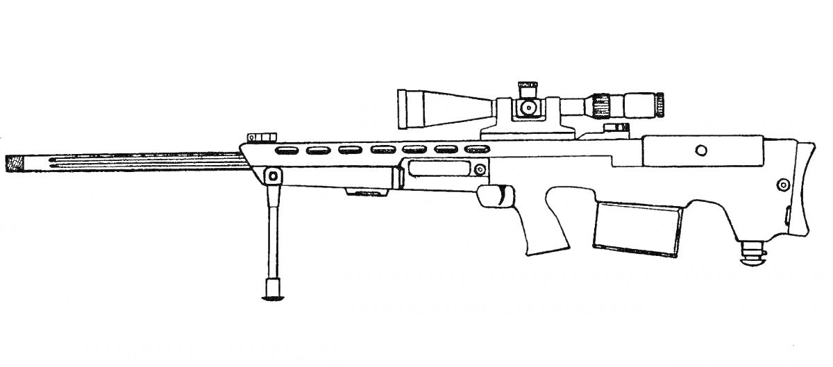 Раскраска Снайперская винтовка с оптическим прицелом и сошками