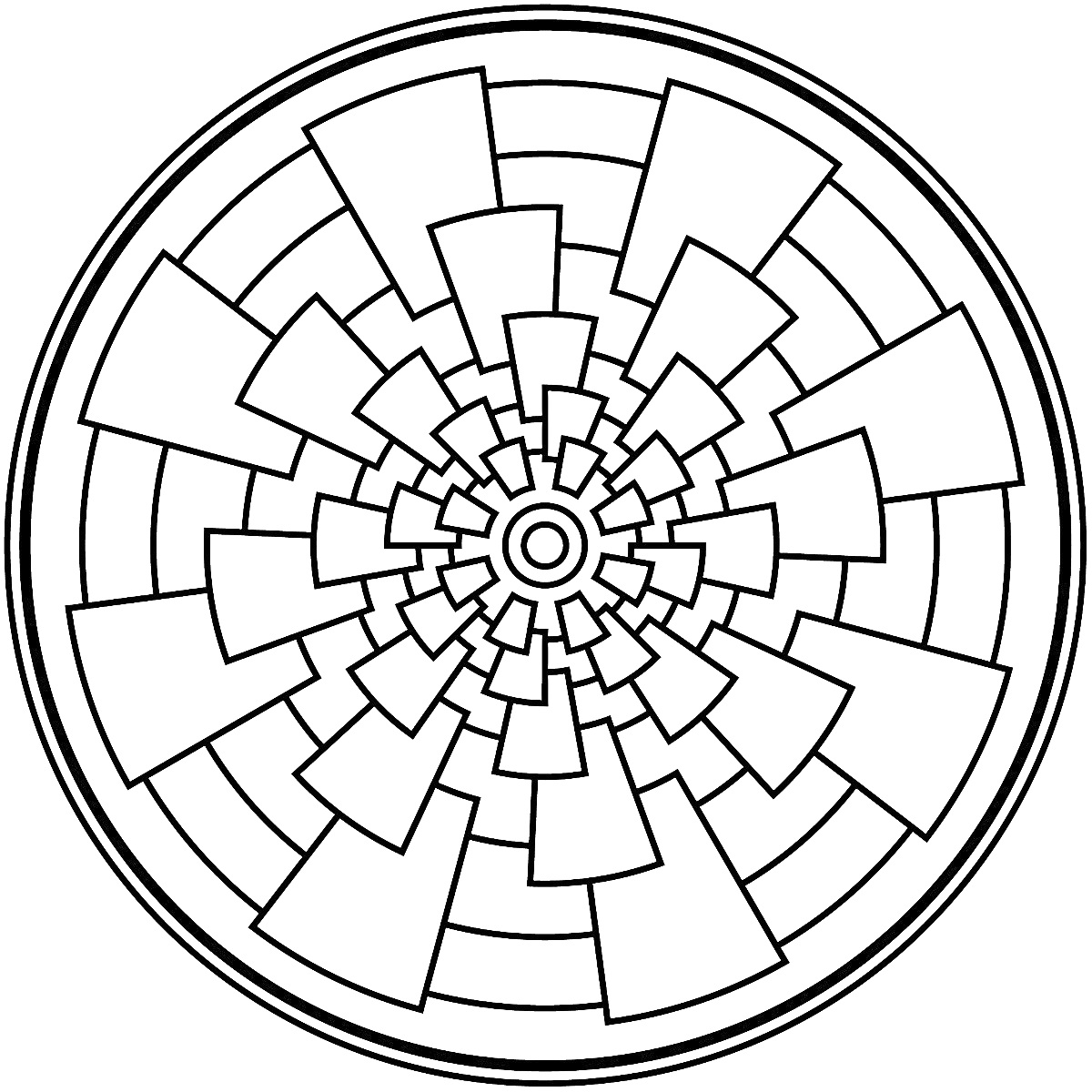 Раскраска Мандала с концентрическими кругами и радиальными прямоугольниками