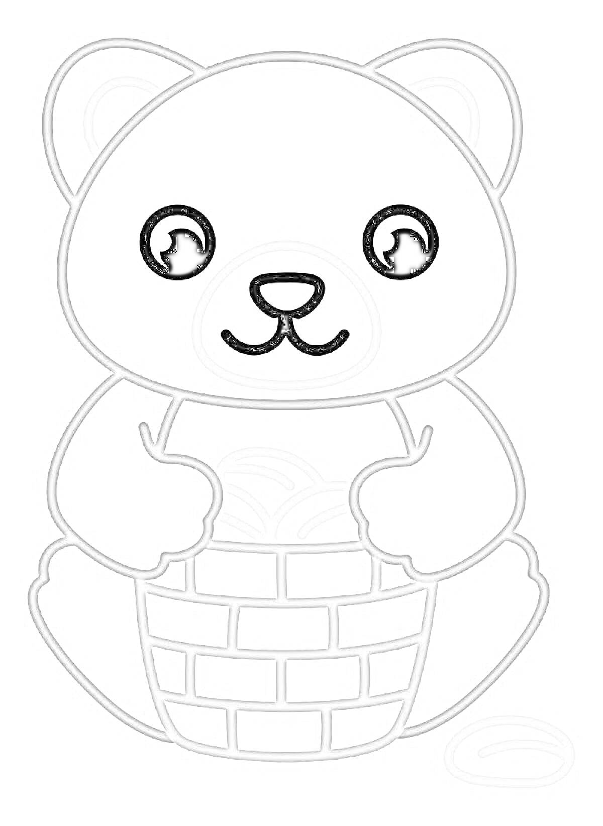 Раскраска Медвежонок с корзинкой и яйцами