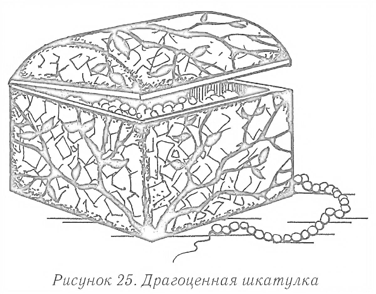 На раскраске изображено: Малахитовая шкатулка, Драгоценности, Жемчуг, Узоры, Античность